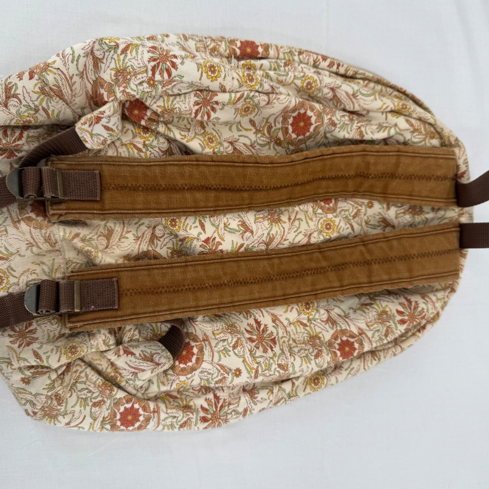 ONeill Floral Canvas Backpack Beige & Orange Boho Hippie Travel School Book Bag - Picture 6 of 11
